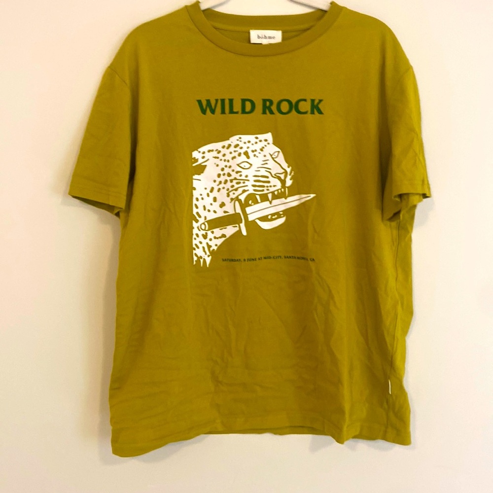 Böhme, lime green wild rock tee.